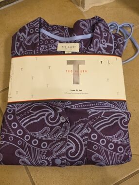 Ted Baker Purple Paisley Luxe Pajama Set with Light Lavender Trim